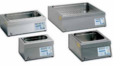 20 l Water baths Precisdig with or without anti-evaporation folding lid DIGITAL CONTROL AND DISPLAY OF TEMPERATURE AND TIME. ADJUSTABLE TEMPERATURE RANGE FROM AMBIENT+5 C TO 99.9 C, STABILITY ±0.