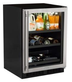 Overlay Ready Door, Integrated Right Solid Overlay Ready Door, Integrated Left 24" Marvel Beverage Center with Tinted, UV-resistant glass door (2) Black Fresh Flo Metal Cantilever adjustable shelves
