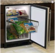 FREEZERS Picture 24" Marvel All Freezer Frost free with temperature range between -10 and 10 One (1): Perforated metal painted painted white Two (2): Roll out stainless steel wire baskets White LED