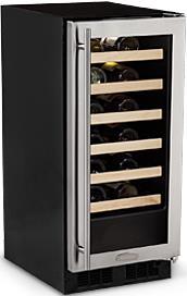 HIGH EFFICIENCY WINE CELLARS Picture 15" Marvel High-Efficiency Single Zone Wine Cellar Frost free with temperature range between 40 and 65 F with Tinted, UV-resistant glass door Stores up to 24 wine