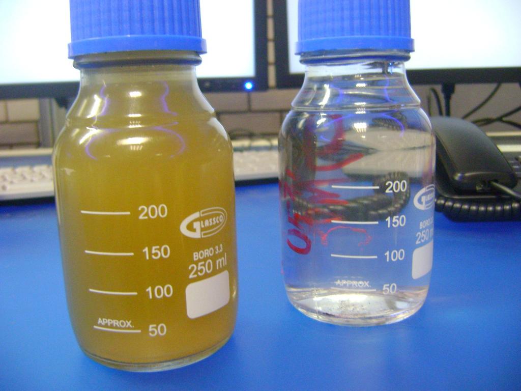 Hot cleaning: photos, inspections and observations 1 st (left) and 2 nd (right) condensate samples taken from