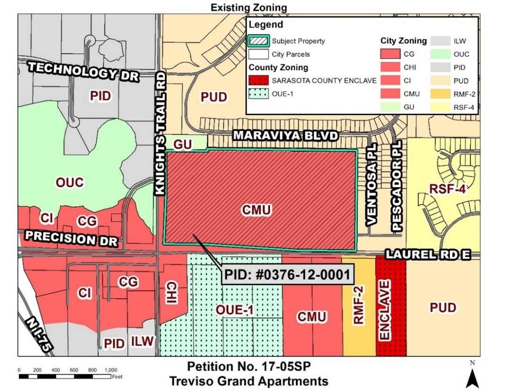 MAP 3: Existing Zoning Map The approved Portofino project included a master plan drawing which showed the location of three development areas, vehicular access points on Laurel Road and Knights Trail