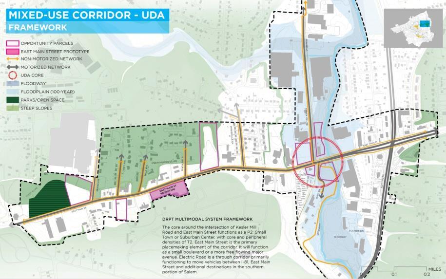 Mixed-Use Corridor UDA Gateway to Downtown Aging auto-oriented commercial corridor Ongoing VDOT multimodal road