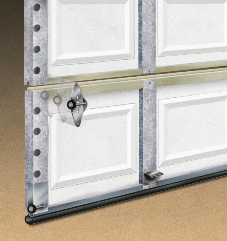 5 Galvanized steel hinges are durable, reliable and secure. 6 Nylon rollers are smooth and quiet. 7 Inside/outside step plates and grip handles make doors easy and safe to manually operate.