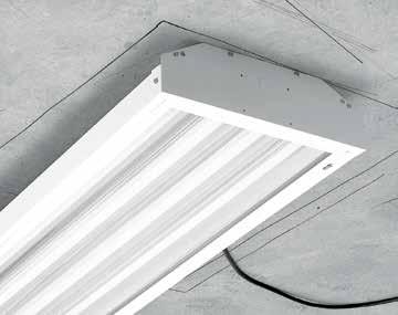 Shallow fixture depth of less than 4" allows fixture placement near the ceiling for maximum space utilization and reduces damage incurred from material handling equipment.