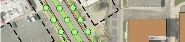 Street to allow for wider sidewalks and a central