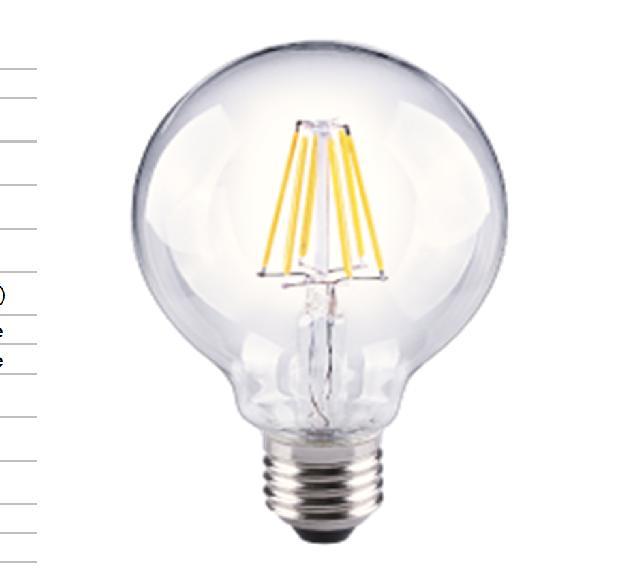The Warm White option of this G95 Globe closely replicates the light of a 60w incandescent whereas the Warm White more closely replicates a 13w CFL G95 Globe This bulb uses 6 Filament Sanan LED chips