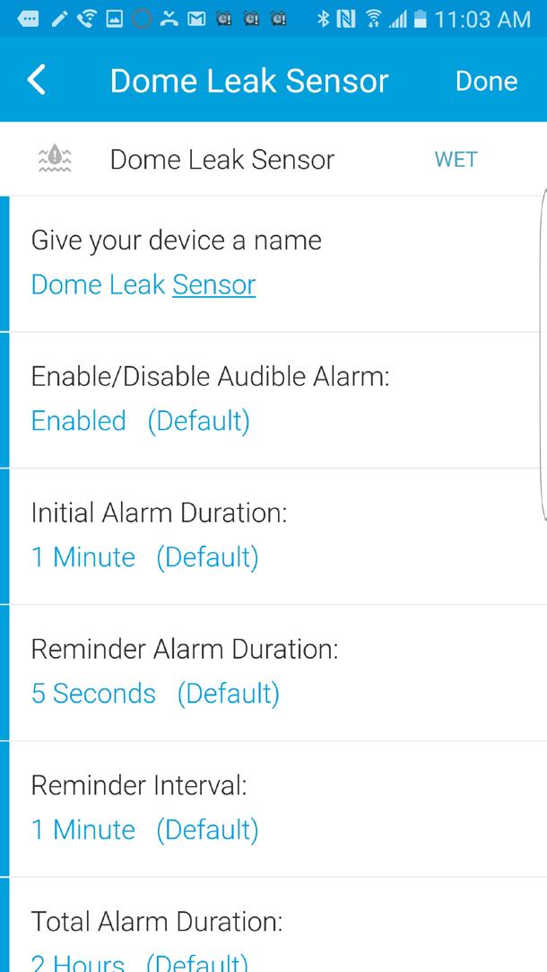 1. Enable/Disable Audible Alarm This enables or disables the beeping that sounds when water is detected. 2.