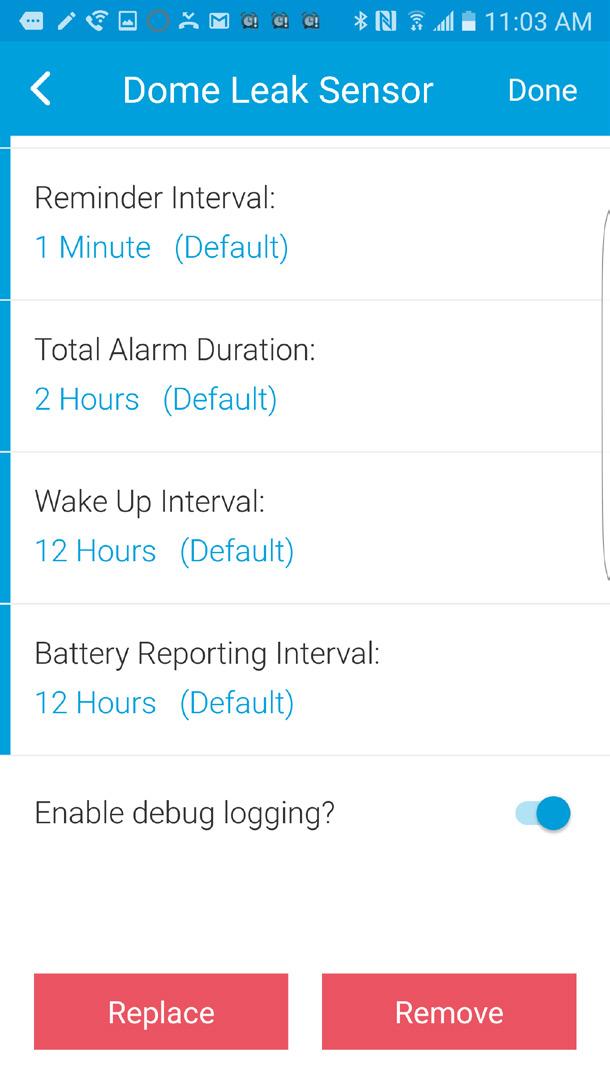 Reminder Alarm Duration After the Initial Alarm, the Leak Sensor will beep intermittently for this amount of time (default 5 sec.) 4.