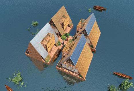Developing different types of compound floating housing: Line of detached floating