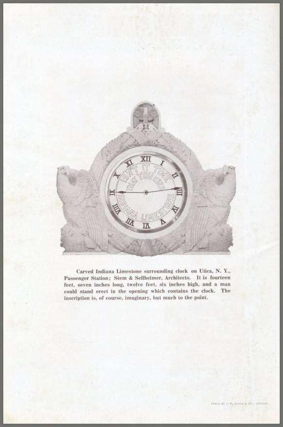 Carved Indiana Limestone surrounding clock on Utica, N. Y., Passenger Station; Stem & Sellheimer, Architects.