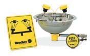 PEdestal-Mount Eye & Eye/Face Washes Includes 10" diameter impact-resistant yellow plastic bowl or corrosion-resistant stainless steel bowl Units activate by a highly visible plastic push handle and