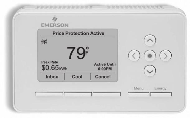 SMART ENERGY THERMOSTAT EE542-1Z DISPLAY MENU Settings Fan Auto > Clock > Schedules On > Price Protection > Alerts > Home Intuitive menu design and familiar 5-way navigation pad make this one of the