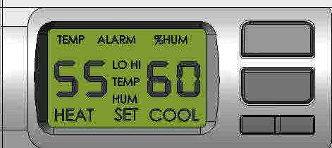 The display will show the existing temperature set point. Press the Up or Down arrow buttons to adjust the temperature to the desired setpoint.