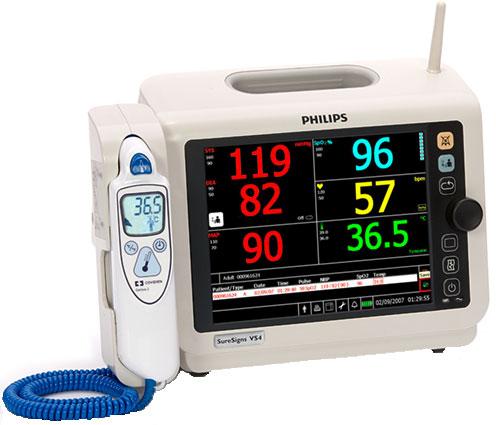 SureSigns VS4 Vital Signs Monitor Technical Data Sheet The SureSigns VS4 is a vital signs monitor that measures blood pressure, pulse rate, oxygen saturation (SpO 2 ), and temperature.