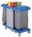 E0S MULTI PURPOSE TROLLEY x dusbin cover x 60 liters, poly bag 0liters, trays, 4 x 6lt buckets with lids red - yellow - green and blue.