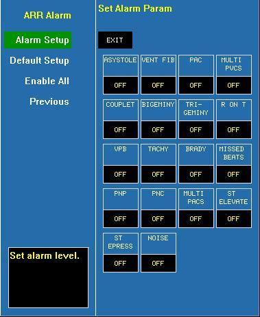 ARR Alarm Click and open the dialog of ECG analysis