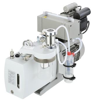 The two stage chemical duty diaphragm pump can withstand corrosive gasses and remove the resulting condensate prior to its absorption in the two stage rotary vane pump oil by constantly distilling
