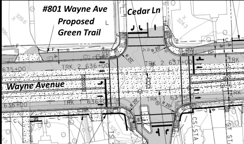 of this trail. And because of this, it is likely that many cyclists will ride against traffic in Wayne Avenue to cross Cedar Street.