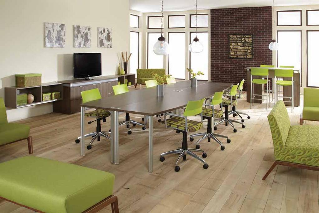 By incorporating work tables, modular storage, power and data support, and integrated seating it s easy to produce environments that support all sizes of meetings and presentations.