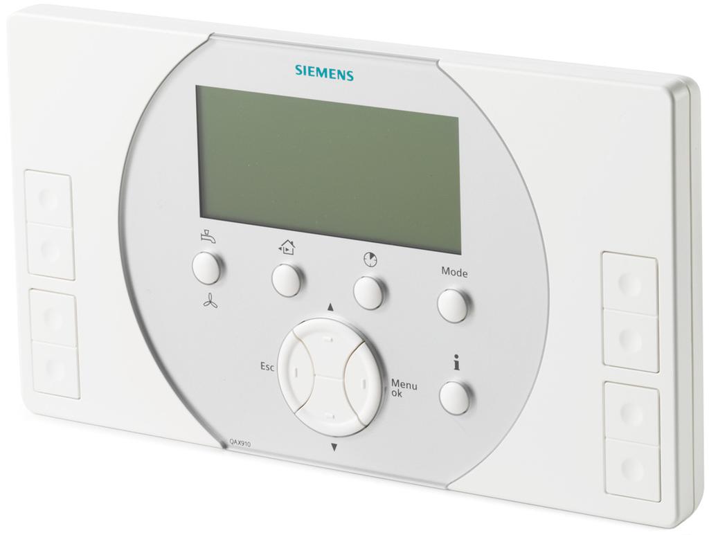 s 2 707 Synco living Central apartment unit QAX910 Series C Management of room control for one apartment including precontrol of heating for 2 room groups Management of ventilation plant Management