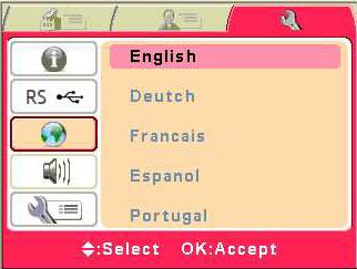Routine Operation Instrument options Press OK. Use the Up and Down arrow keys to select the language in use. The available languages are English, Deutsch, Français, Español and Portuguese.