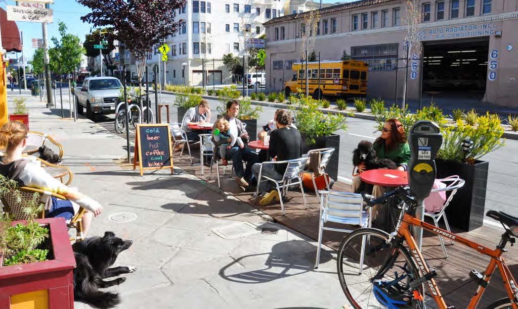 GETTING IT RIGHT 4. DESIGN FOR SAFETY 1. Parklets and mini-plazas can contribute to making a safer street environment, by narrowing and calming vehicles. 1. Parklets offer opportunities for people to stop, relax and enjoy.