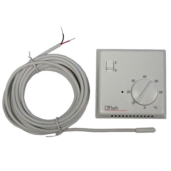 Order code: FT90 Flash 25505 Wall Mount Room Thermostat with Remote Sensor 0 C to 60 C wall mount room thermostat with 4 metre sensor cable Temperature limiting setting ability Great for the home or
