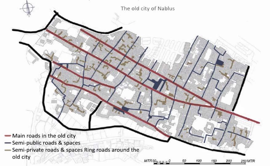 Figure 9. Gradient in public, semi public, and private spaces in Nablus old city (Nablus Municipality 2011, edited by authors). 4.