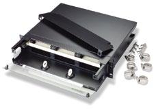Telecom Room and Cable Management Rack Mount Splice and Patch Enclosure ack, Open Front, Open with Tray Extended ccepts up to three (3) snapin adapter plates or MPO cassettes (sold separately) ccepts