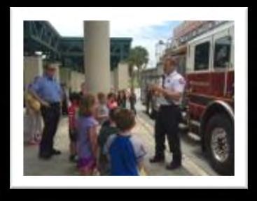 The book reviewed was The Case of the Missing Smoke Alarms. The children also viewed the fire truck.