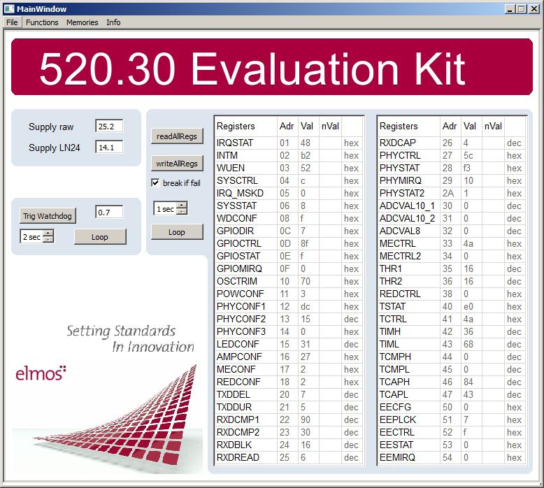 The E520.30 register values can be read by pressing the readallregs button.