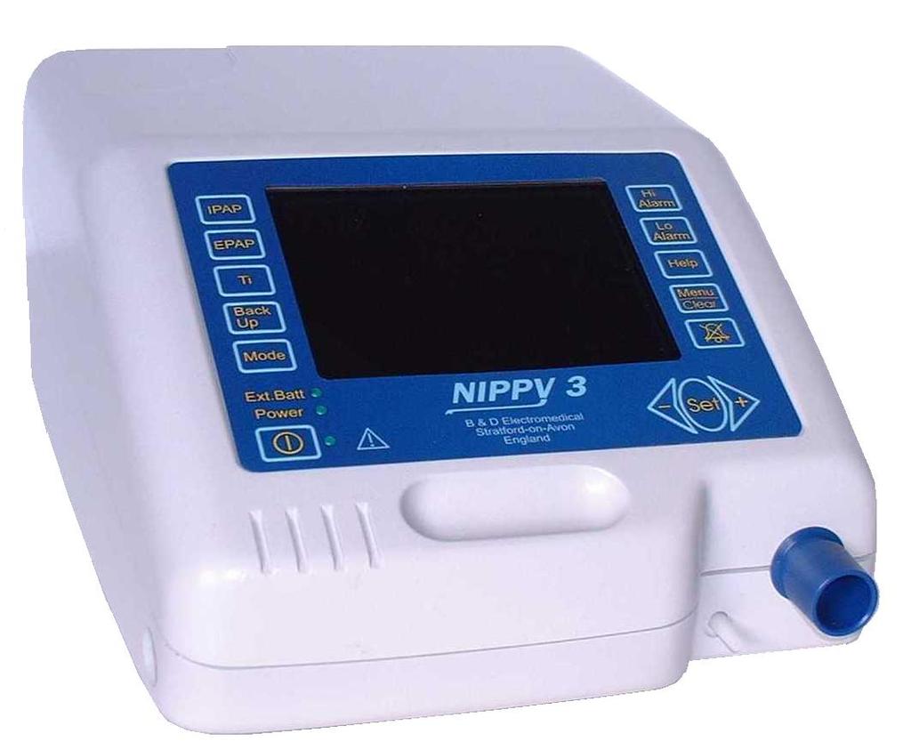 DOC 0914 INSTRUCTION MANUAL FOR THE NIPPY 3+ POSITIVE PRESSURE VENTILATOR This book must be kept with the machine Version 5, January 2016 B & D Electromedical Unit A2, The Bridge Business Centre