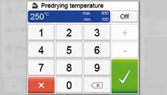 5. Operation and Configuration Example 2: Changing the predrying temperature 1. Press the [Options] button. 2. Scroll to the next page in the Options menu. 3. Press the [Predrying temperature] button.
