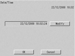 System Settings Menu Screen Date/Time Date/Time Screen Time setting dialog.