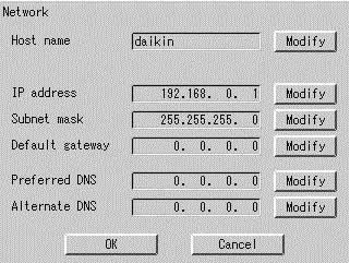 System Settings Menu Screen Network Network 7 3 4 5 6. Select Network at Screen (A) on page 63.. Confirm that the Network screen Screen will be displayed as shown in the left-hand column. 3. Push the [Modify] button q and enter a Host name on the resulting input screen.