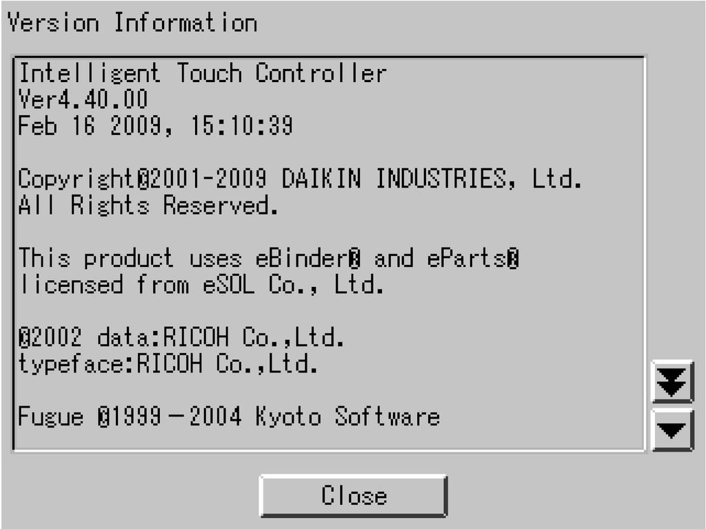 System Settings Menu Screen Version Information Version Information This is a menu for checking the version number of the software for the intelligent Touch Controller currently used.