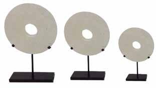 Accessories 1000-556 Large Dark Stone Open Disc on Bronze Stand W12 D4 H14 in. W30 D10 H36 cm. Honed blackstone on disc.
