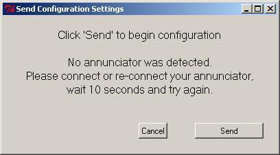 Once selected the Communications Port will be displayed and the Send command key should be pressed using a left mouse click.