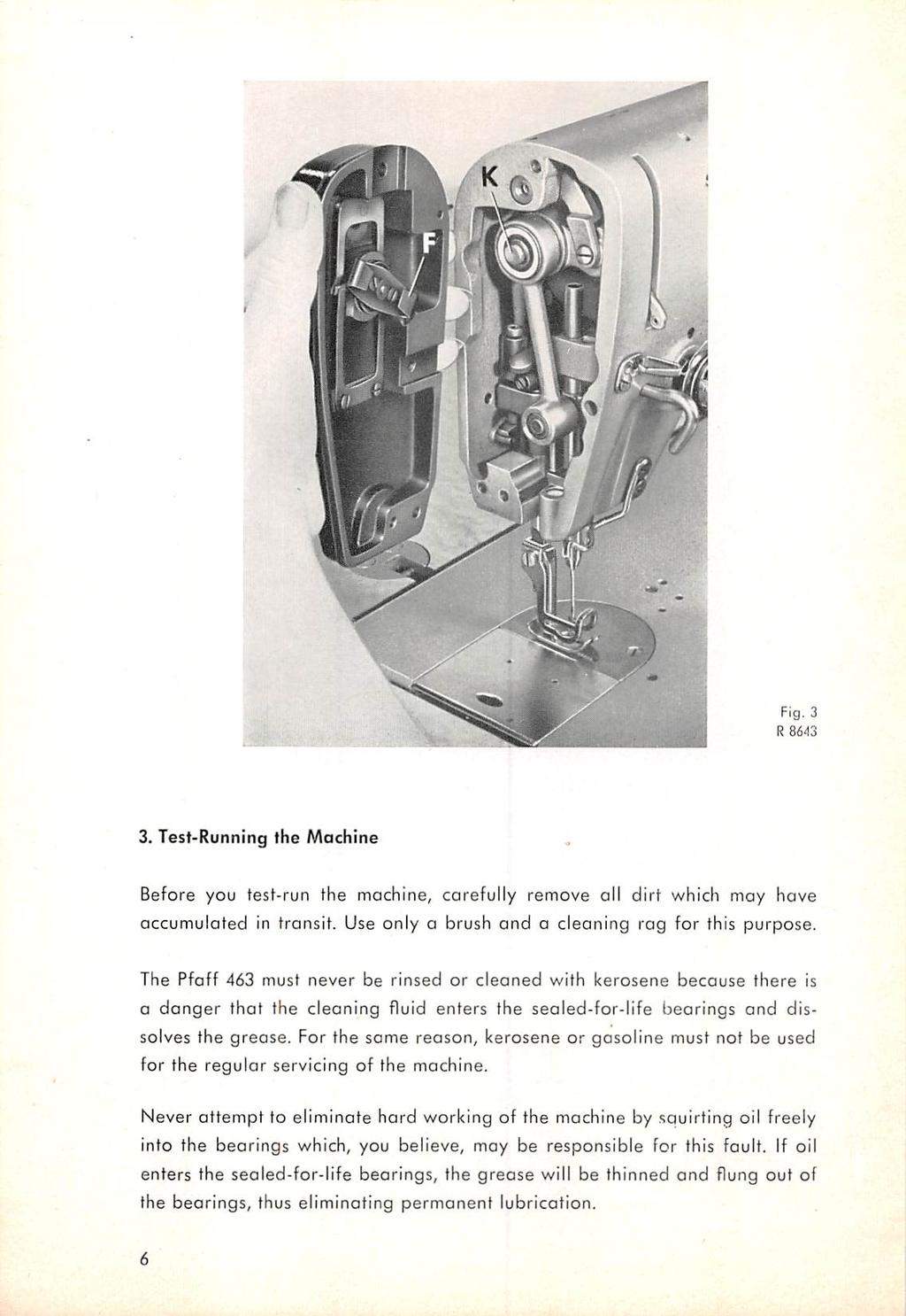 Fig. 3 RSd-iS 3. Test-Running the Machine Before you tesf-run the mochine, carefully remove all dirt which may have accumulated in transit. Use only a brush and a cleaning rag for this purpose.