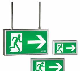 Are escape routes always escape routes? Stationary safety- and exit luminaries with legends indicating a defined direction are used to reflect existing legal requirements and standards.