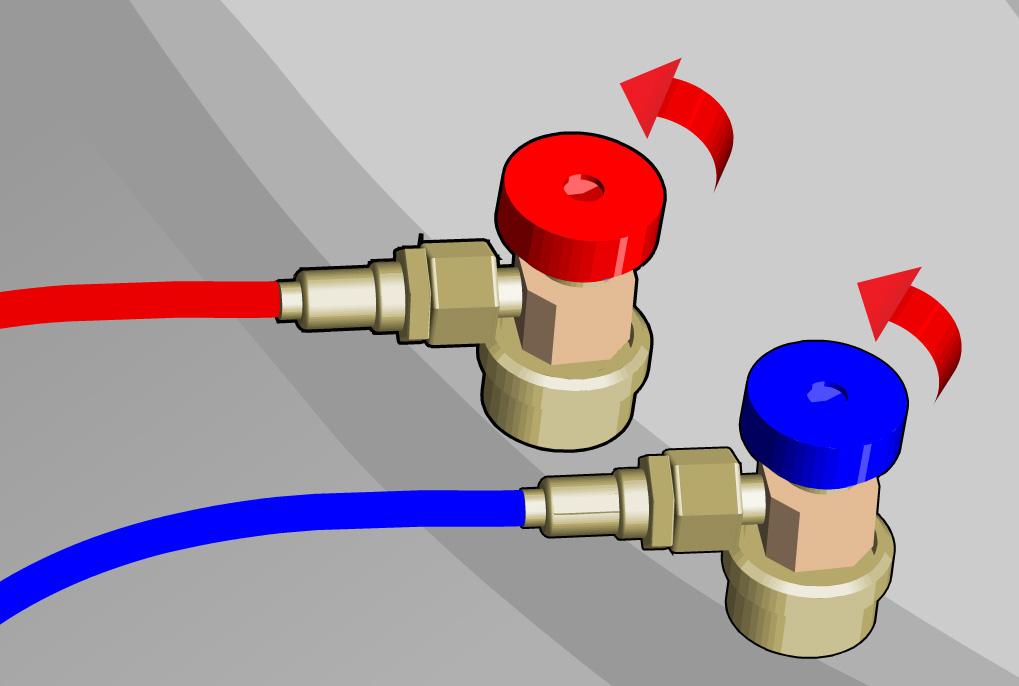 Pressure Testing Refrigerant Move gauge or recovery valves fully counter clockwise