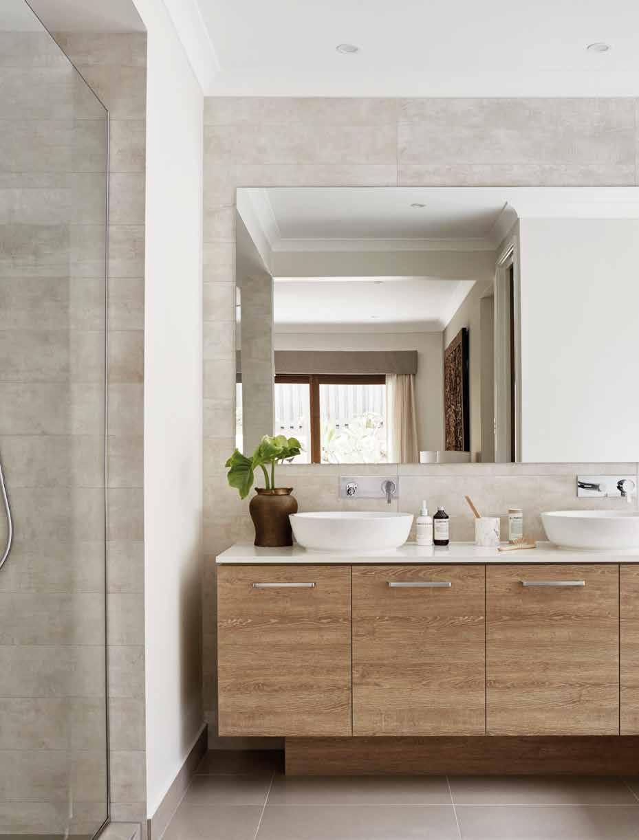 PLANTATION COLLECTION IN YOUR TRANQUIL ENSUITE FRAMELESS VANITY MIRROR YOUR CHOICE OF BASIN DOUBLE VANITY WITH LAMINATE CABINETRY