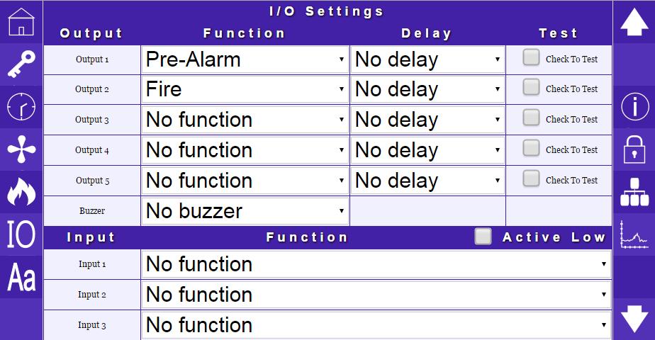 7.10 I/O Settings Click the I/O settings icon to the left of the display. Ensure you are logged in to enable commissioning the I/O settings. Refer to section 5.