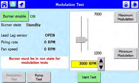 The Burner Control I/O button leads to Menu 8 Menu 10. Analog I/O Screen 4. Press the button for Diagnostic Tests.