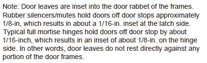 5. Door clearances do not exceed clearances listed on 4.8.4 and 6.3.1.7. NFPA 80 s Clearance Dimensions for Swinging Doors Measure door gap here NFPA 80, 6.3.1.7 Clearances 6.3.1.7.1 measured on the PULL side of the assemblies.