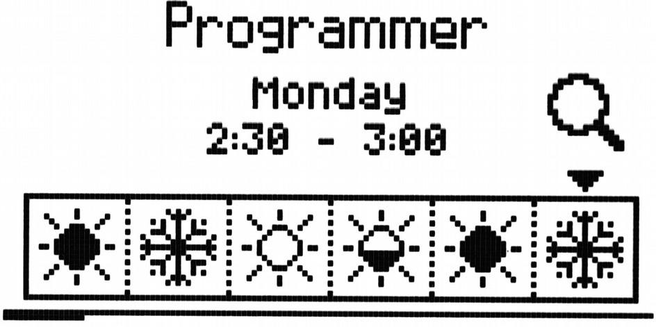 weekday selection confirm the selection and go to the programmer return Table 12: The functions of the buttons for the weekday selection screen for the programmer Programmer operation Picture 20: