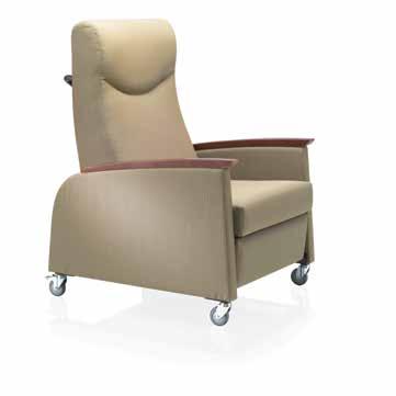 Patient Room Soltíce Recliner The classic styling of the Soltíce recliner creates a warm residential feel to enhance the recovery process. Push bar and locking casters are standard.