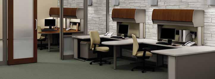 Power and data expertly managed Transaction countertops WorkZone Desking Adjusts to your workspace, private places or collaborative spaces.