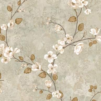 DOGWOOD Recreating the mood of a perfect spring morning, this wallpaper features slender branches bearing life-size dogwood blossoms reaching across a textured sky.